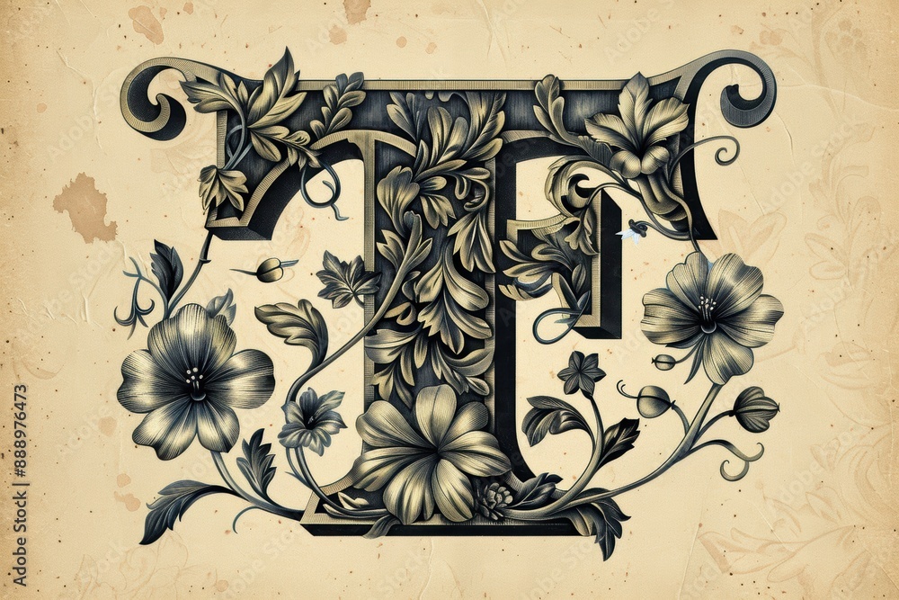 Fototapete a vintage-inspired illustration of the letter t featuring classic typography and retro design elemen
