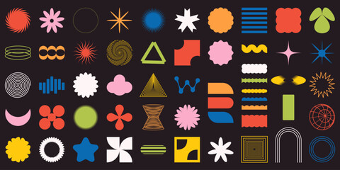 Set of vector trending elements in retro style. Abstract shapes for design. Logos, print, banners, styling. Some elements have editable stroke for comfortable editing. Part4