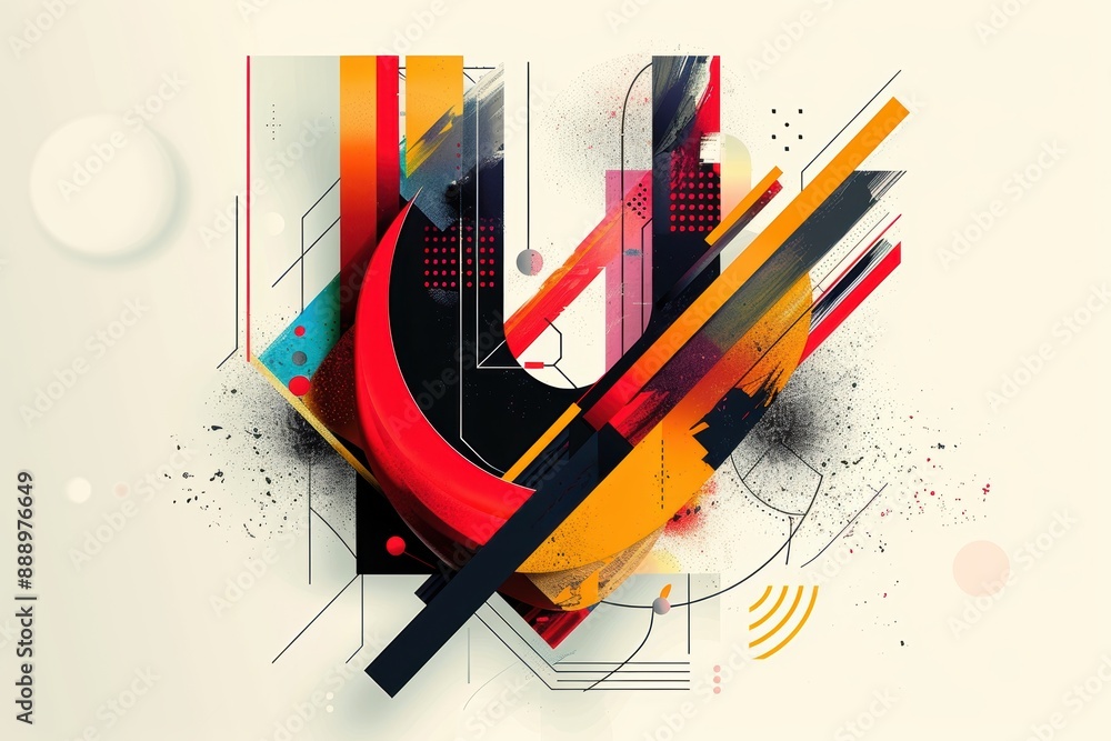 Fototapete an abstract illustration of the letter u featuring geometric shapes and bold colors creating a dynam