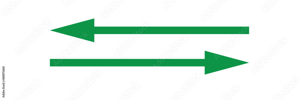 Poster long green arrows icon set. green arrows pointing right and left direction in flat style on white ba