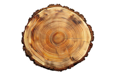 Fototapeta premium Round cut down tree with annual rings on transparent background Generative Ai