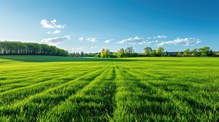 Naklejka premium Lush green meadow under clear blue sky