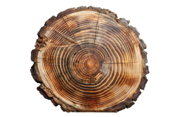 Round cut down tree with annual rings on transparent background Generative Ai