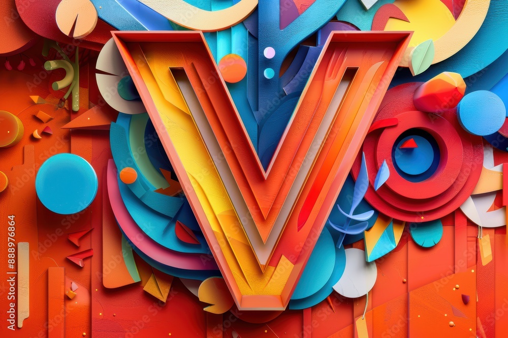 Fototapete An artistic illustration featuring the letter V creatively integrated into a vibrant and dynamic design. Perfect for projects that require a bold and modern typographic element.