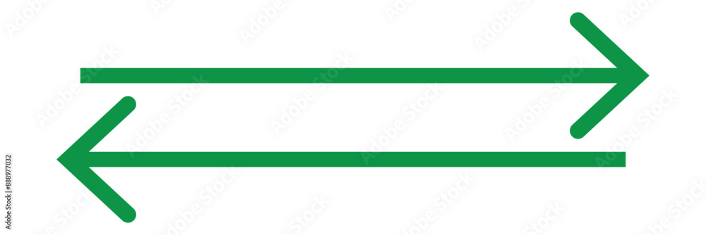 Poster long green arrows icon set. green arrows pointing right and left direction in flat style on white ba