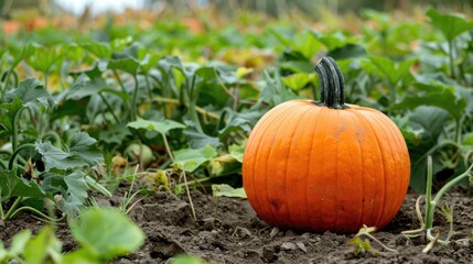 orange pumpkin in autumn pumpkin patch