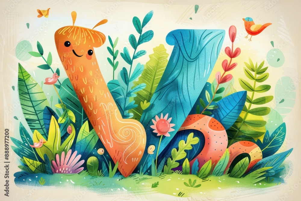 Fototapete a whimsical illustration of the letter v featuring playful and exaggerated elements giving it a char