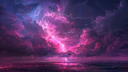 Thunderstorm lightning bolt strike with storm clouds