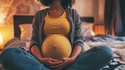 Pregnant woman feeling labor contractions