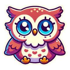 Obraz premium Adorable baby owl sticker with white outline on transparent background clipart