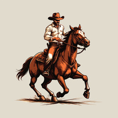 Dramatic Cowboy Horse Riding Illustration