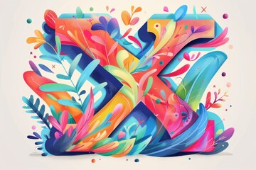 Naklejka premium A playful and colorful illustration of the letter X with a whimsical font and decorative elements great for children's books and educational materials.
