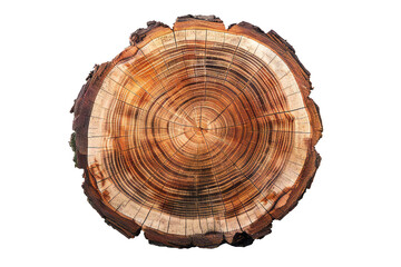 Obraz premium Round cut down tree with annual rings on transparent background Generative Ai