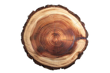 Round cut down tree with annual rings on transparent background Generative Ai