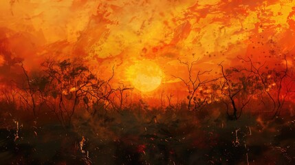 Fototapeta premium Raging bush fire across the horizon