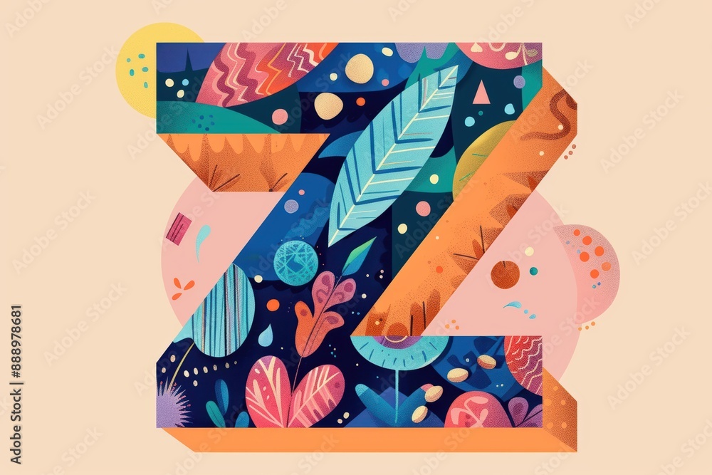 Fototapete A playful illustration of the letter Z with each stroke forming a unique pattern or design. This illustration is perfect for projects that need a fun and lighthearted touch.