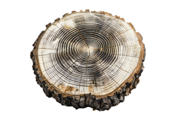 Round cut down tree with annual rings on transparent background Generative Ai