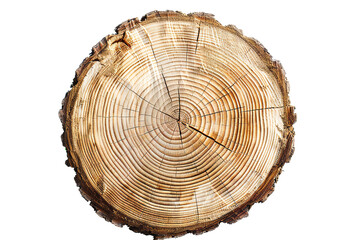 Obraz premium Round cut down tree with annual rings on transparent background Generative Ai
