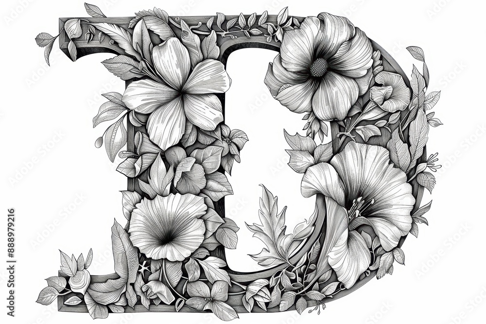 Fototapete an elegant and artistic illustration of the letter d featuring intricate floral patterns and delicat