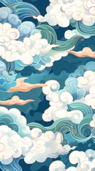 Chinese cloud seamless pattern flat design front view with celestial theme cartoon drawing Splitcomplementary color scheme