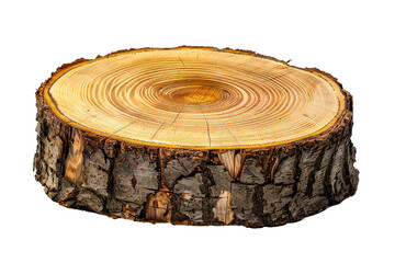 Round cut down tree with annual rings on transparent background Generative Ai