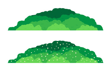 Set of grass bush isolated on white background. Green bush blossom. Green grass collection. Flat vector illustration.