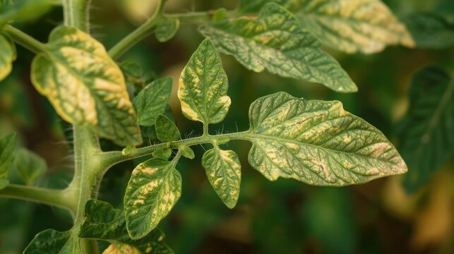 Drought stress and heat stress symptoms on tomato leaves Solanum lycopersicum abiotic stress symptoms in plants