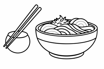 bundle of ramen in bowls and chopsticks silhouette vector illustration