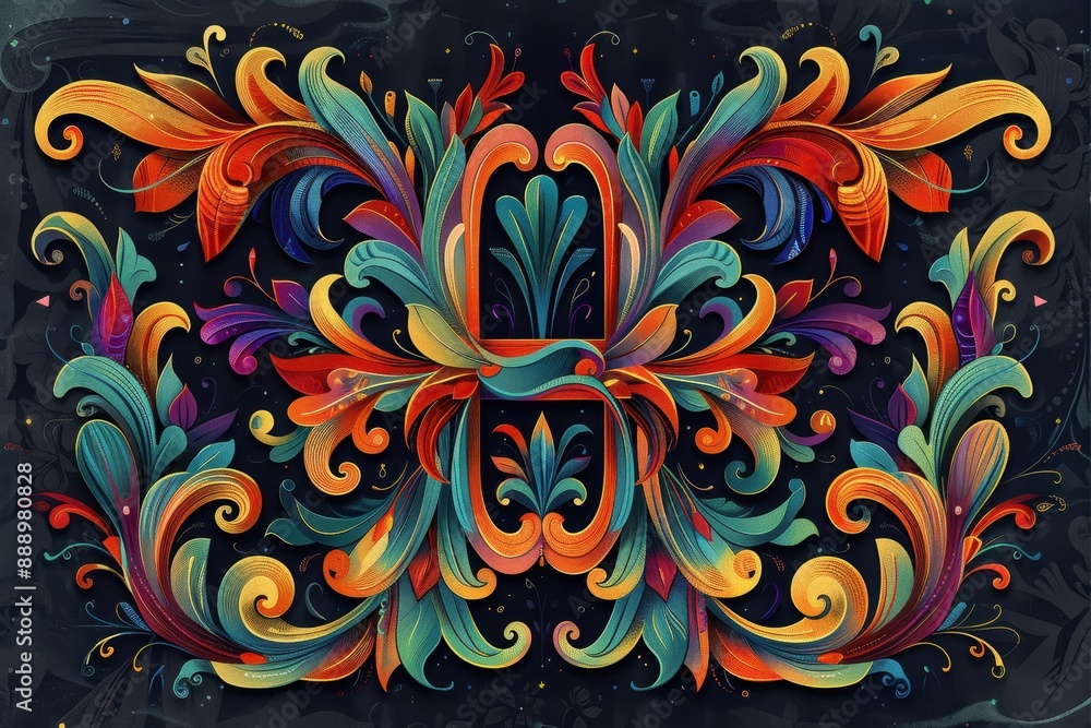Fototapete an artistic representation of the letter h with intricate patterns and bold colors creating a visual