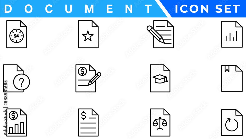 Poster document line icon set. documents symbol collection. different documents icons vector illustration