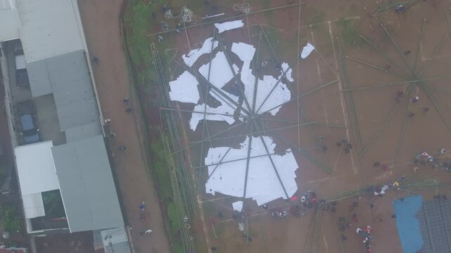Aerial view of crowded kite festival in Sumpango, Guatemala.