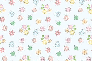 Pastel Floral Pattern. Warm and charming pattern featuring pastel-colored flowers. Seamless design brings sweetness and cuteness, perfect for backgrounds, fabrics, or carpets. Vector flower.