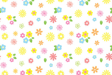 Pastel Floral Pattern. Warm and charming pattern featuring pastel-colored flowers. Seamless design brings sweetness and cuteness, perfect for backgrounds, fabrics, or carpets. Vector flower.