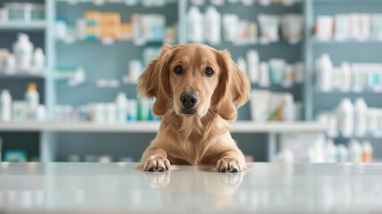 Dog at pharmacy counter helping customers, Helpful Dog, animal interactions