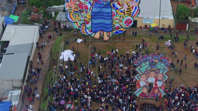 Aerial view of colorful kite festival in Sumpango, Sacatepequez, Guatemala.