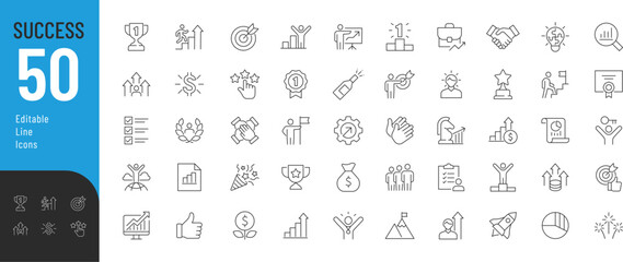 Success Editable Icons set. Vector illustration in modern thin line style of business related icons:  personal, professional, and financial growth, progress, achievement. Pictograms and infographics
