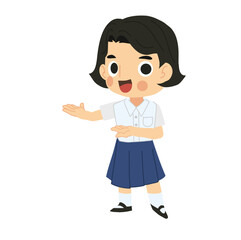 Happy Back to School Cartoon Character. Thai Student Girl Cartoon Character