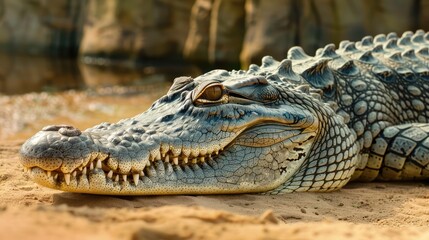 Obraz premium Close up crocodile laying in sand