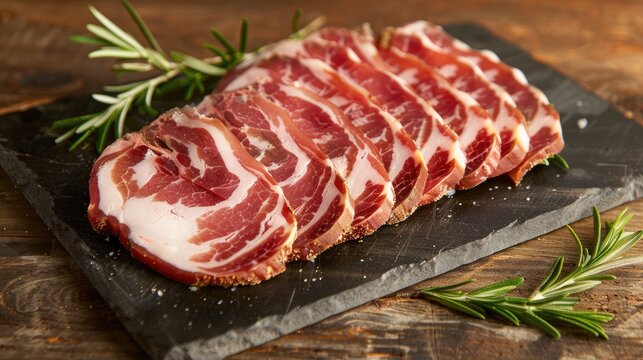 Capocollo or coppa is a traditional Italian and Corsican pork cut made from cured pork shoulder or neck Cut into very thin slices Italian delicacy for aperitivo Piacentina DOP