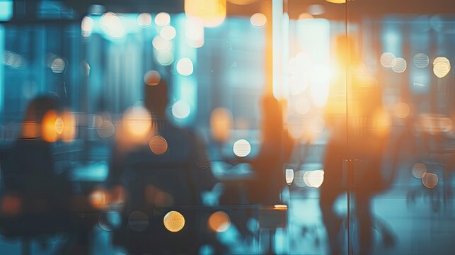 Business people and presentation in boardroom on meeting for planning and conversation as partner Blurred employees teamwork and collaboration with discussion on report for feedback on company