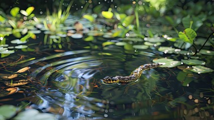 Grass Snake in a Pond