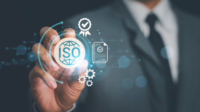 Concept of certificate standard iso digital technology. quality control, service best certification industrial. service system business, satisfaction customers in the quality guarantee process. 