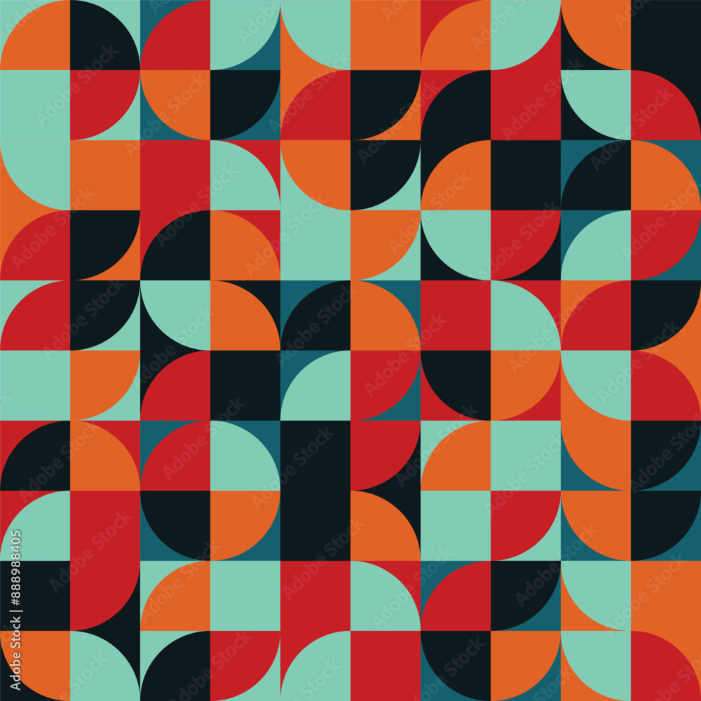 Poster retro seamless geometric pattern background, vector abstract circles,bauhaus pattern background.