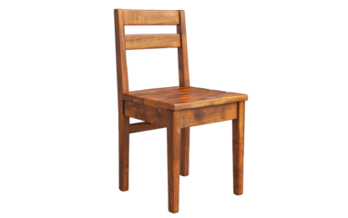 A wooden chair with a slatted back and four legs