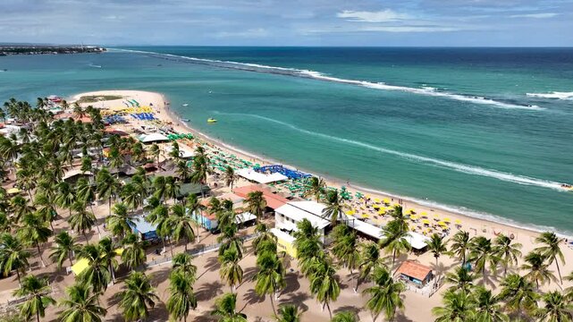 Gunga Beach At Maceio Alagoas Brazil. Aerial View Of Stunning Beach With Crystal Clear Waters. Shore Horizon Beach Sea. Remote Location Beach Scenic Coastline. Maceio Alagoas.