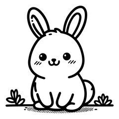 Cute bunny rabbit outline sketch vector illustration.