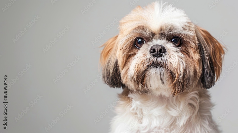 Sticker Shih tzu dog portrait on white backdrop