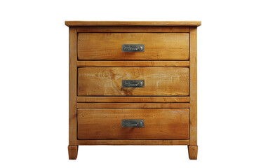 A wooden chest of drawers with three drawers and antique-style hardware