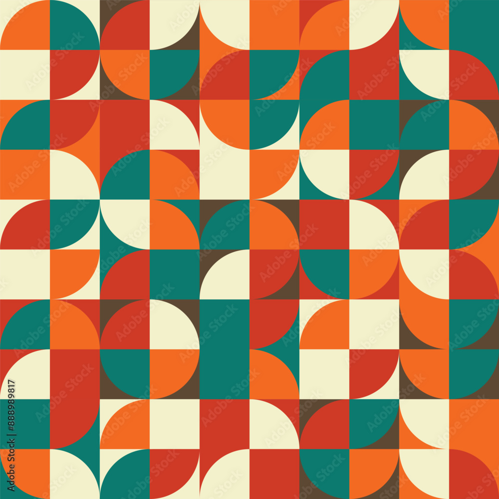 Poster retro seamless geometric pattern background, vector abstract circles,bauhaus pattern background.