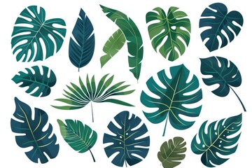 Vector tropical leaf collection: monstera and palm leaves in various shapes, perfect for design projects - Generative ai